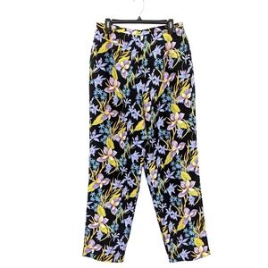 PIANO Vintage‎ 100% Silk Floral Statement Pants Sz 12 Bloom Print High Waisted